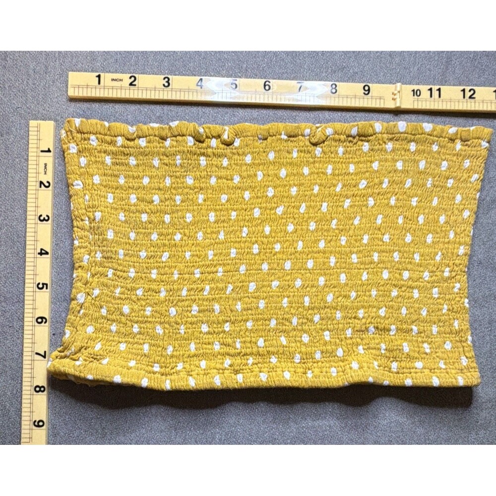 Yellow Polka Dot cropped Strapless boho Top Woven Rayon Stretch Women one size